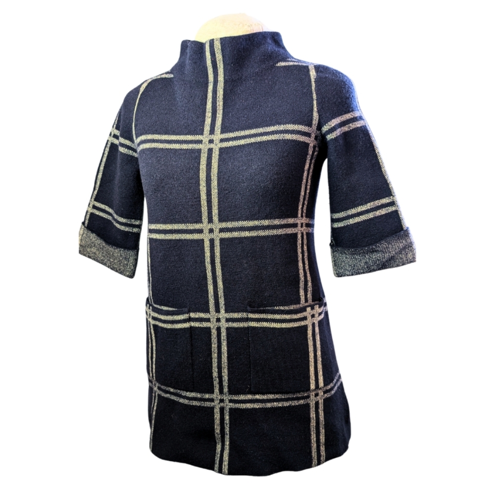 Moth SzSmall Navy and Gray Cowl Neck Sweater with Bold Pattern VGUC